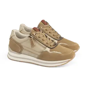 Saguy's Casual Beige Leather Sneaker | Women 2