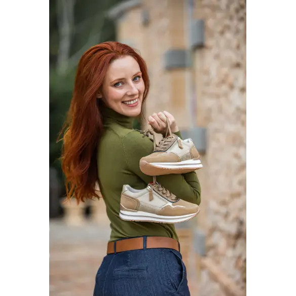 Saguy's Casual Beige Leather Sneaker | Women